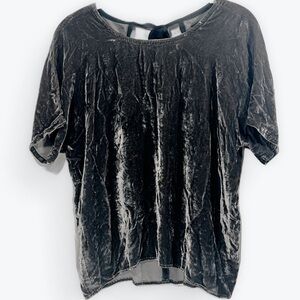 Madewell Silver Grey Shimmer Velvet Relaxed Short Sleeve Tee Back Tie Size XS